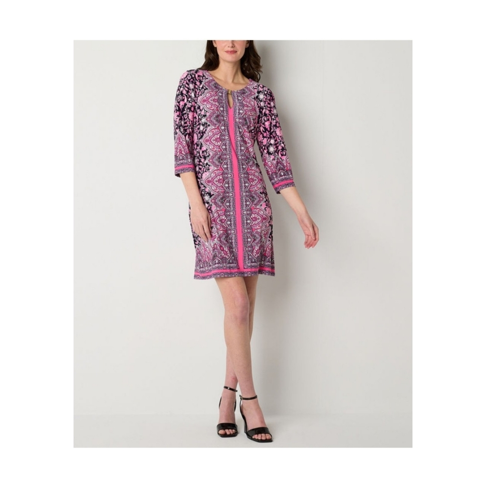 Studio One Pink Floral 3/4 Sleeve Shift Dress • Size XL • NWT
